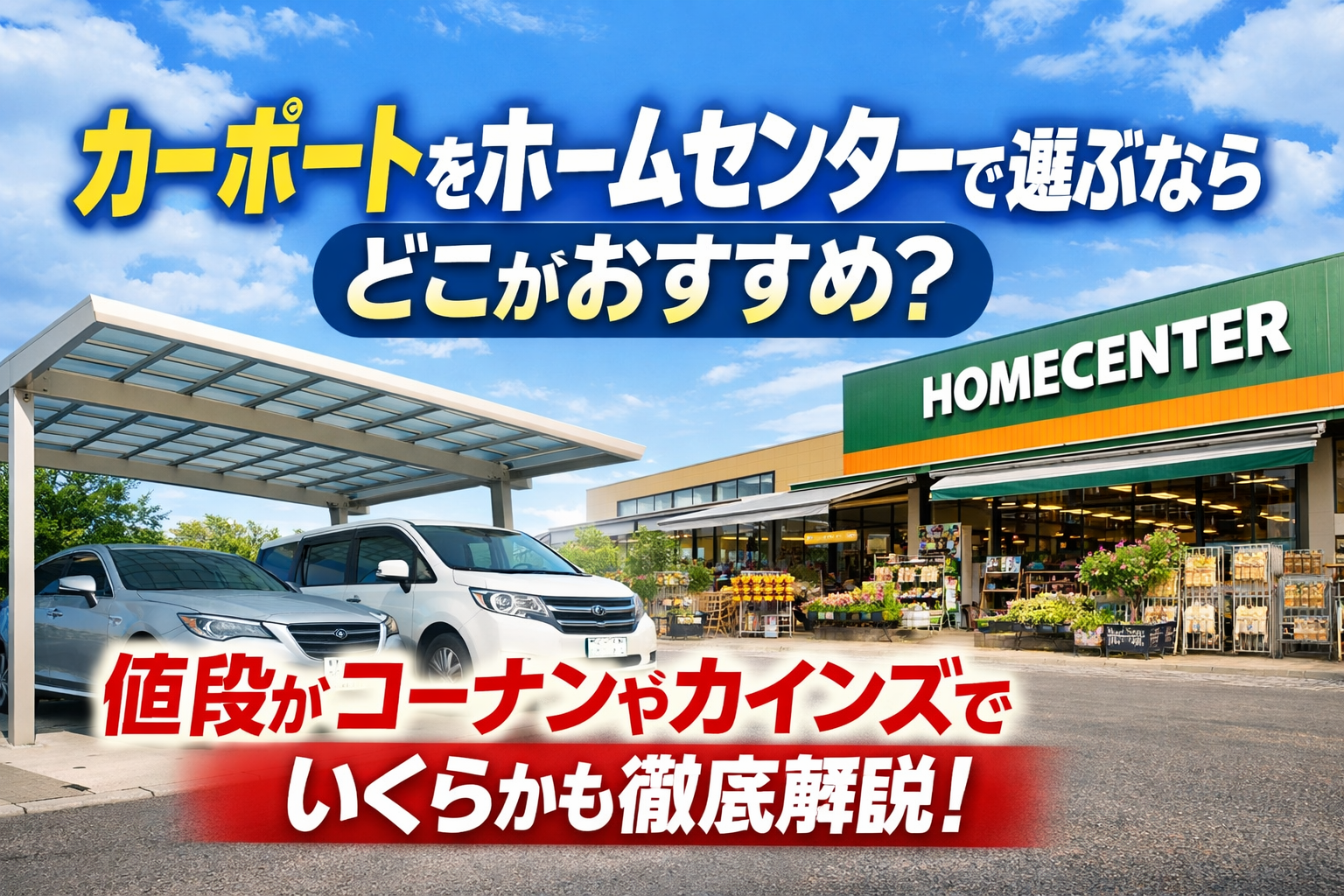 カーポートをホームセンターで選ぶならどこがおすすめ?値段がコーナンやカインズでいくらかも徹底解説!