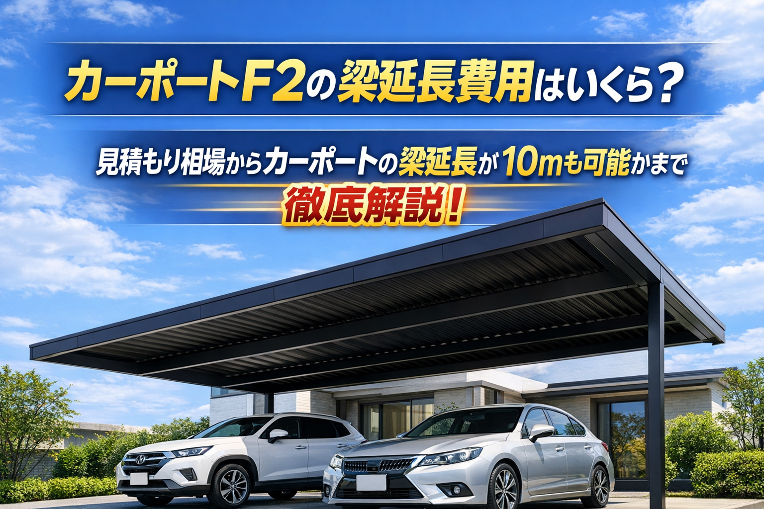 カーポートF2の梁延長費用はいくら？見積もり相場からカーポートの梁延長が10mも可能かまで徹底解説！