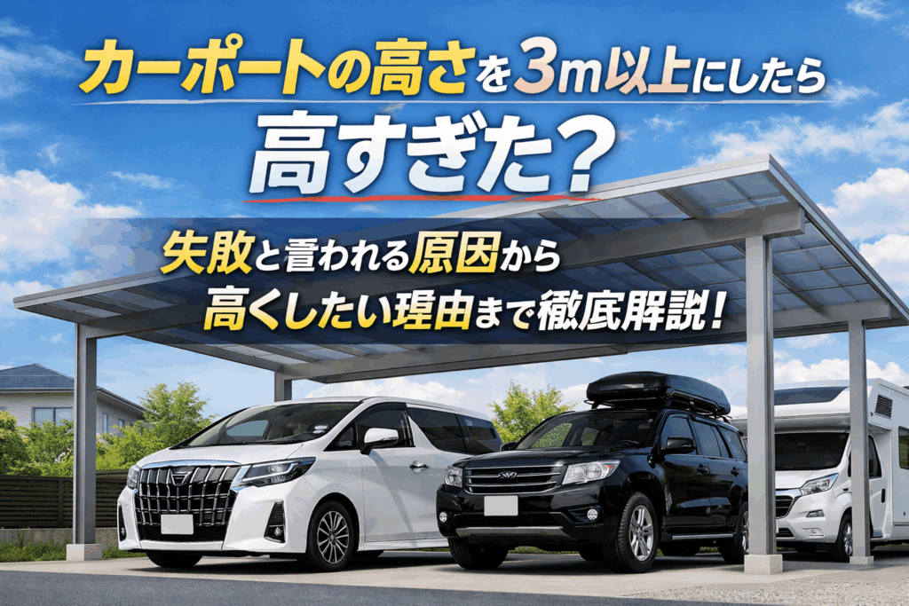 カーポートの高さを3m以上にしたら高すぎた？失敗と言われる原因から高くしたい理由まで徹底解説！