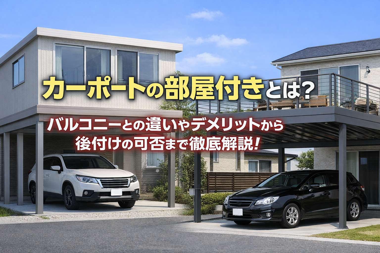カーポートの部屋付きとは？バルコニーとの違いやデメリットから後付けの可否まで徹底解説！