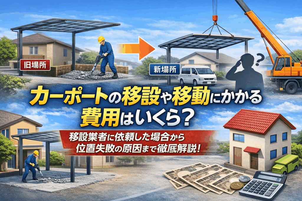 カーポートの移設や移動にかかる費用はいくら？移設業者に依頼した場合から位置失敗の原因まで徹底解説！