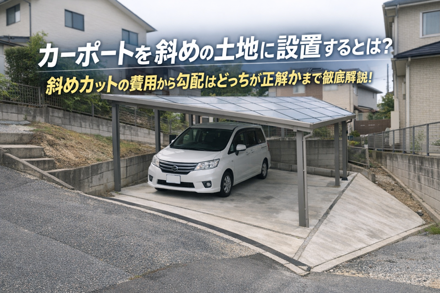 カーポートを斜めの土地に設置するとは?斜めカットの費用から勾配はどっちが正解かまで徹底解説!