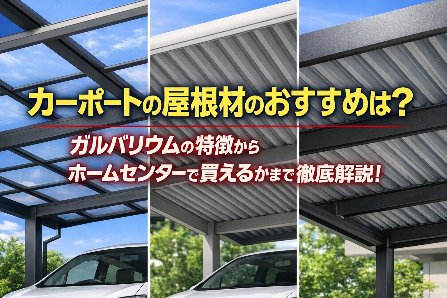 カーポートの屋根材のおすすめは？ガルバリウムの特徴からホームセンターで買えるかまで徹底解説！