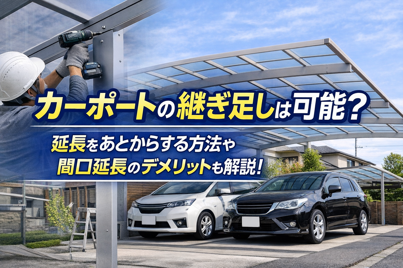 カーポートの継ぎ足しは可能?延長をあとからする方法や間口延長のデメリットも解説!