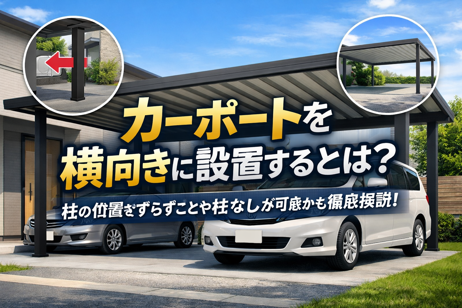 カーポートを横向きに設置するとは？柱の位置をずらすことや柱なしが可能かも徹底解説！